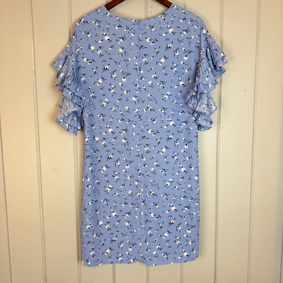 CeCe Womens Blue White Floral pleated Ruffle sleeve Summer Mini Dress size S - Picture 10 of 13
